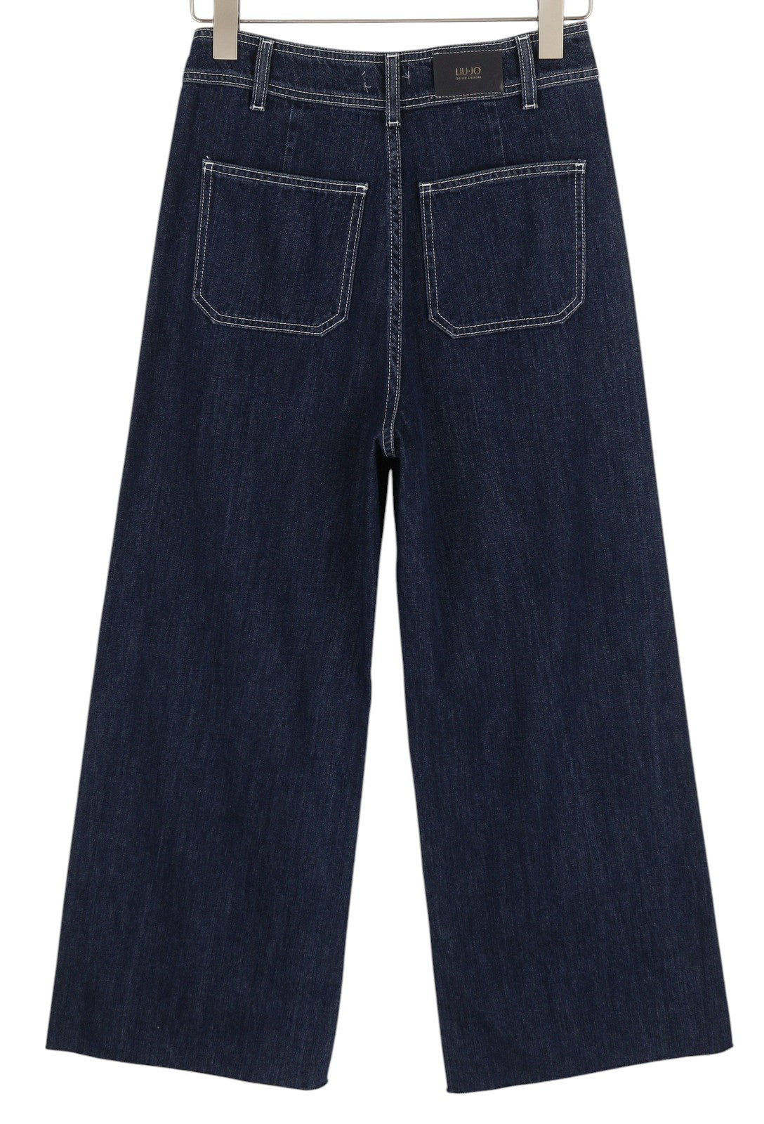 LIU JO Flare Patch Pocket Women Jeans W28 Unfinished Hems Zip Dark Blue Denim