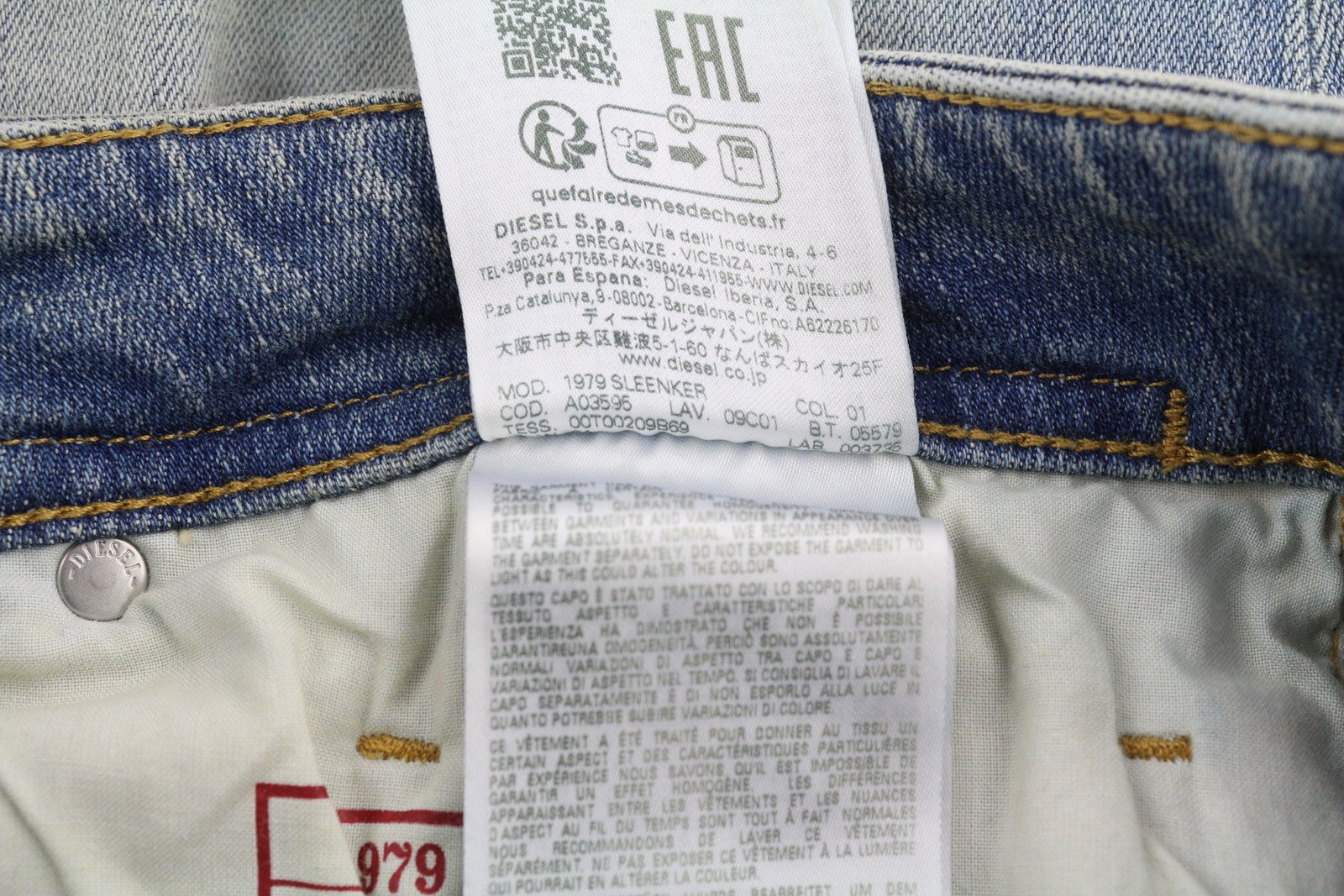 DIESEL 1979 Sleenker E9C01 Men Jeans W34/L30 Skinny Distress Blue RRP€275