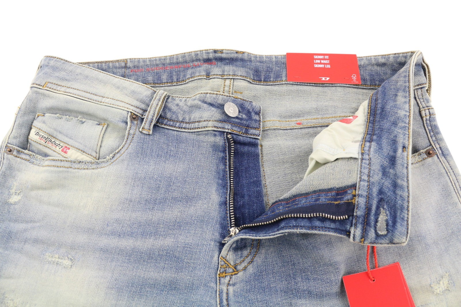 DIESEL 1979 Sleenker E9C01 Men Jeans W34/L30 Skinny Distress Blue RRP€275