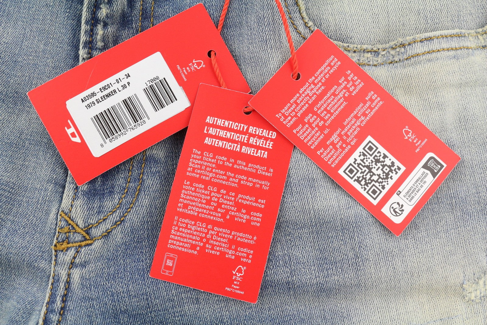 DIESEL 1979 Sleenker E9C01 Men Jeans W34/L30 Skinny Distress Blue RRP€275