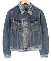 NUDIE JEANS Billy Men Jacket S Crunch Blue Washed Denim Spread Buttoned Logo