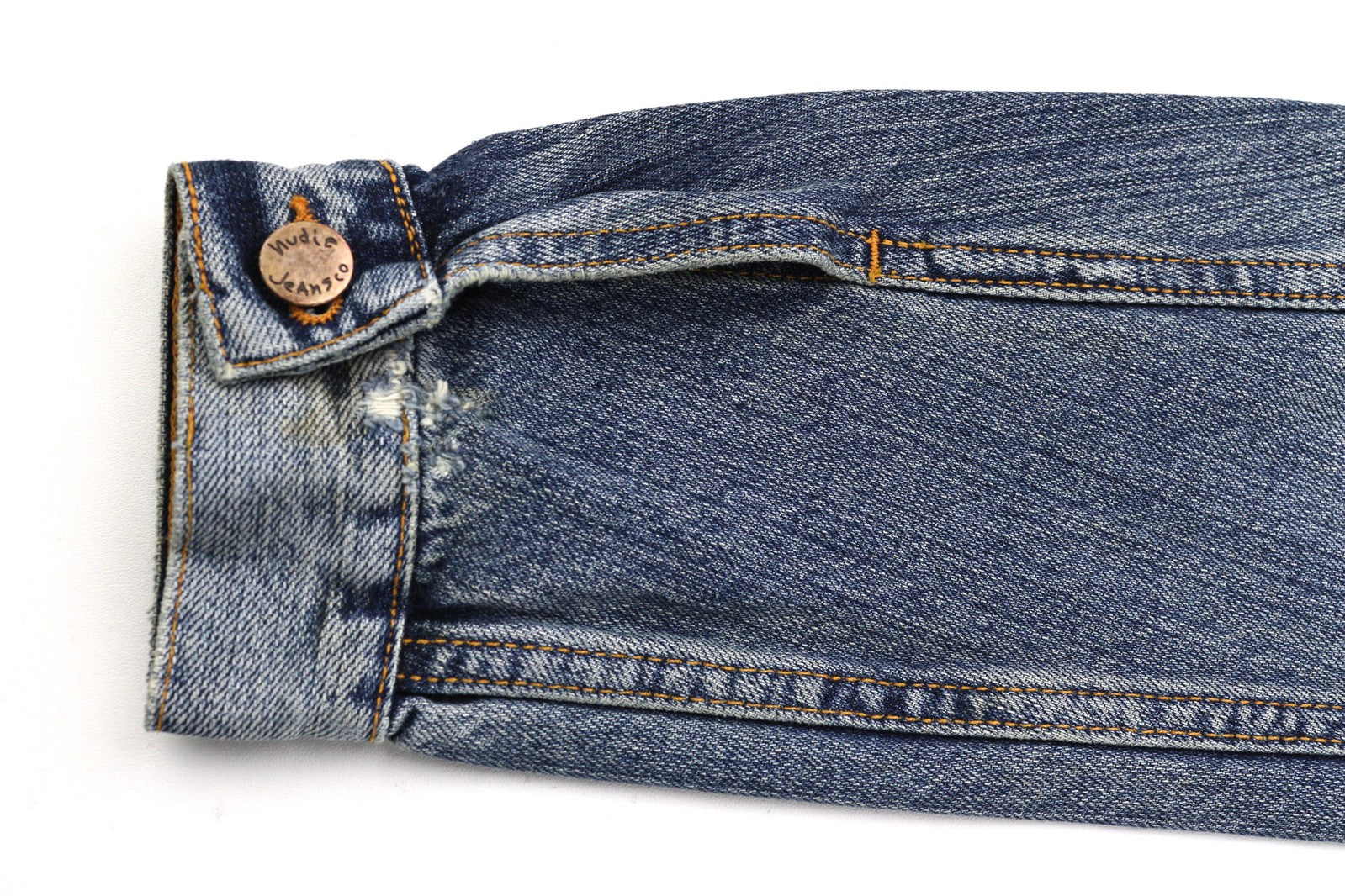 NUDIE JEANS Billy Men Jacket S Crunch Blue Washed Denim Spread Buttoned Logo