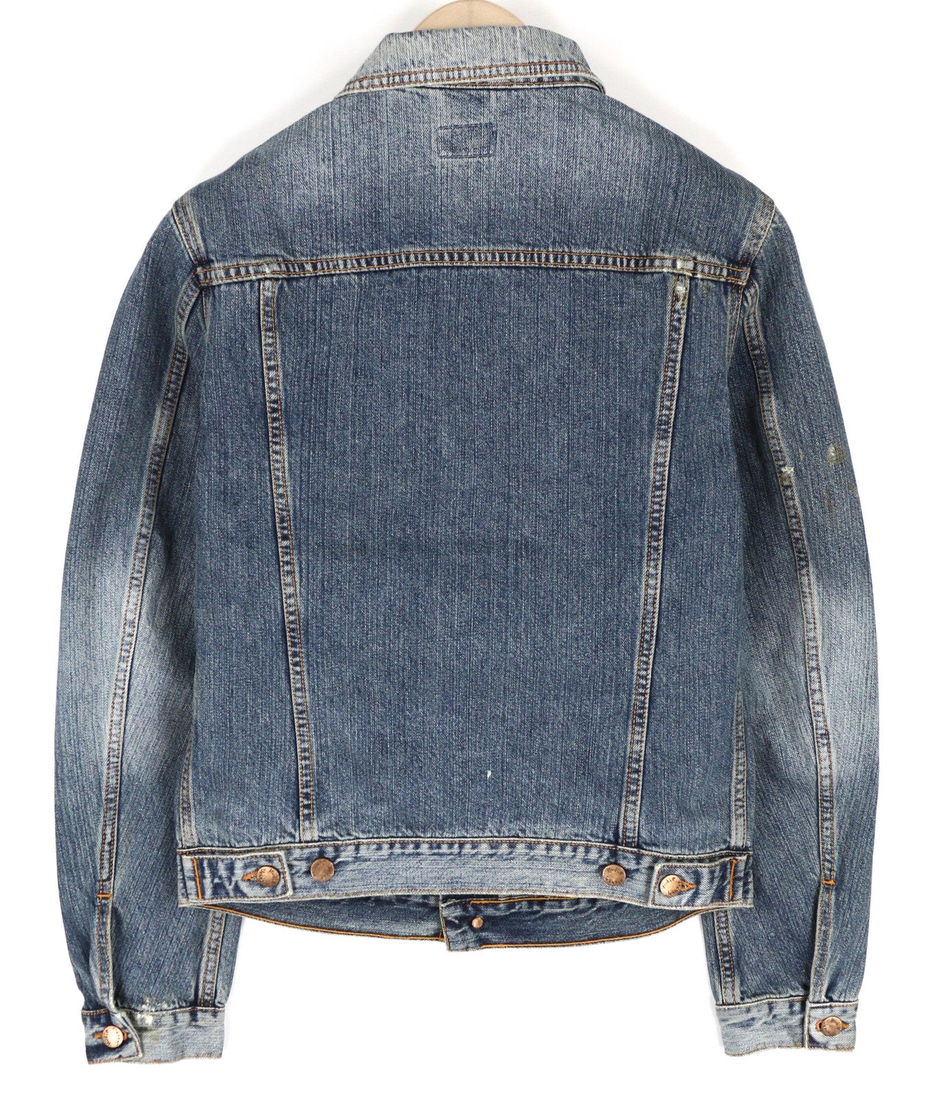 NUDIE JEANS Billy Men Jacket S Crunch Blue Washed Denim Spread Buttoned Logo