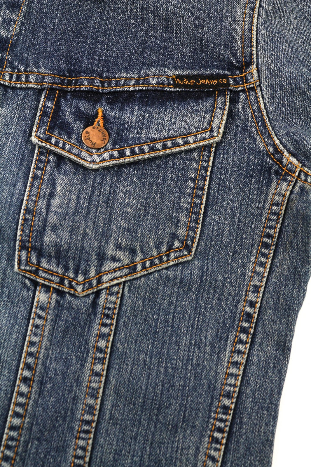 NUDIE JEANS Billy Men Jacket S Crunch Blue Washed Denim Spread Buttoned Logo