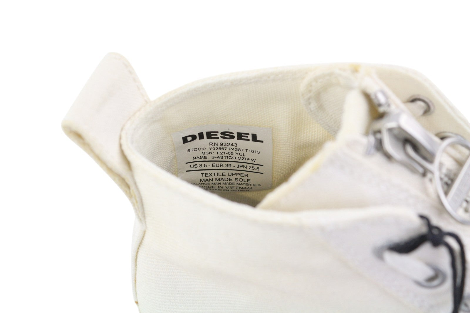 DIESEL S-Astico Mzip W Women Sneakers EU39 White Lace Up Almond Toe RRP€180