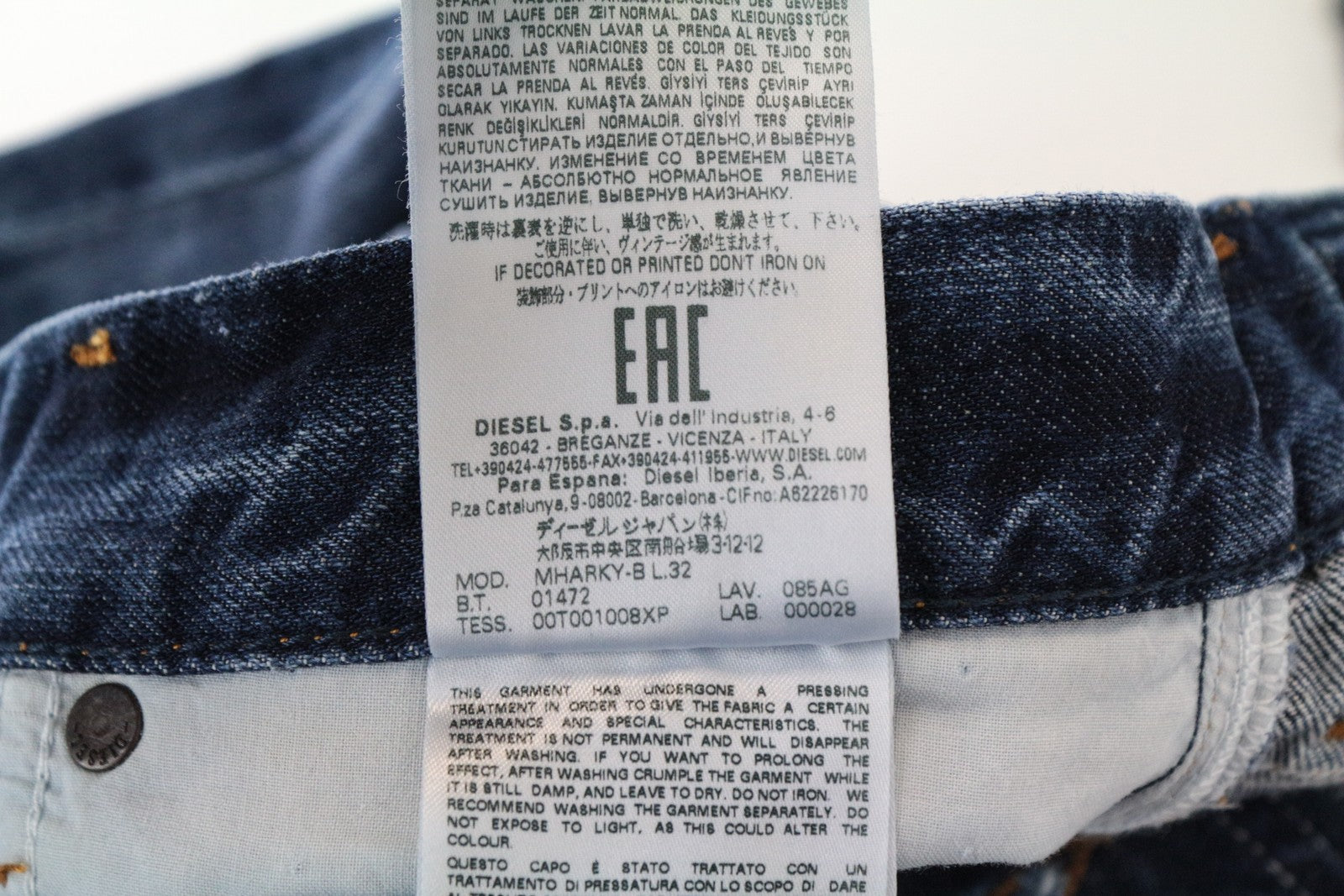 DIESEL Mharky-B 085AG W29/L32 Blue Jeans Skinny Fit Men's Washed Pure Cotton