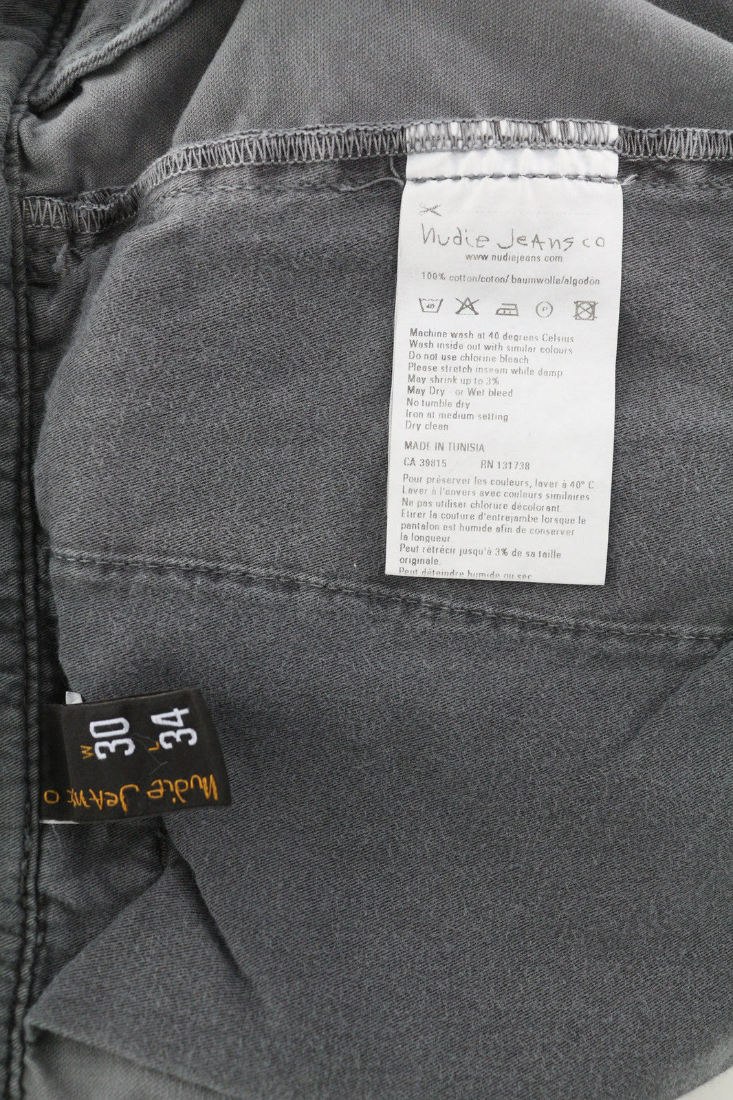 NUDIE JEANS Khaki Regular Men Trousers W30/L34 Canvas Sail Cloth Buttoned Grey