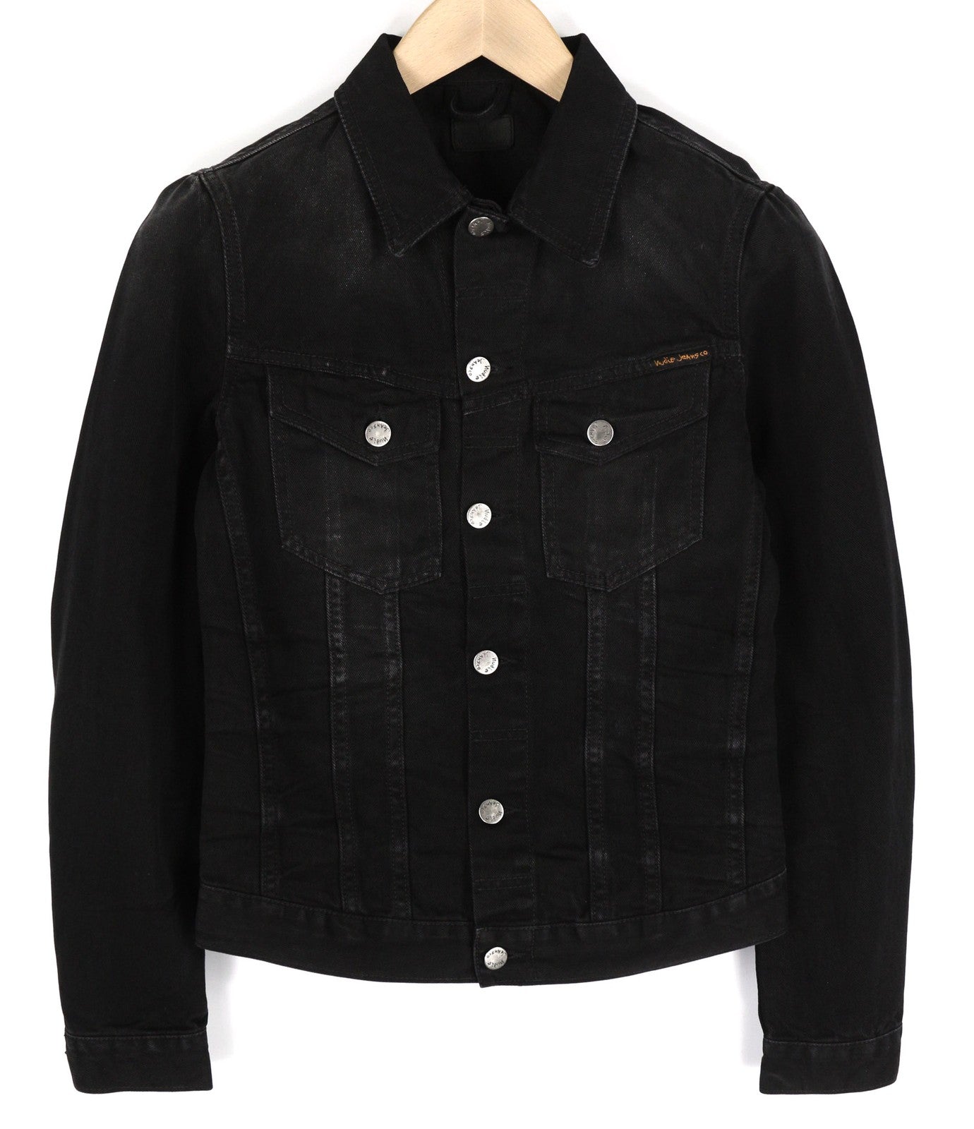 NUDIE JEANS Billy Men Jacket XS Dark Shist Denim Button Spread Black Pockets