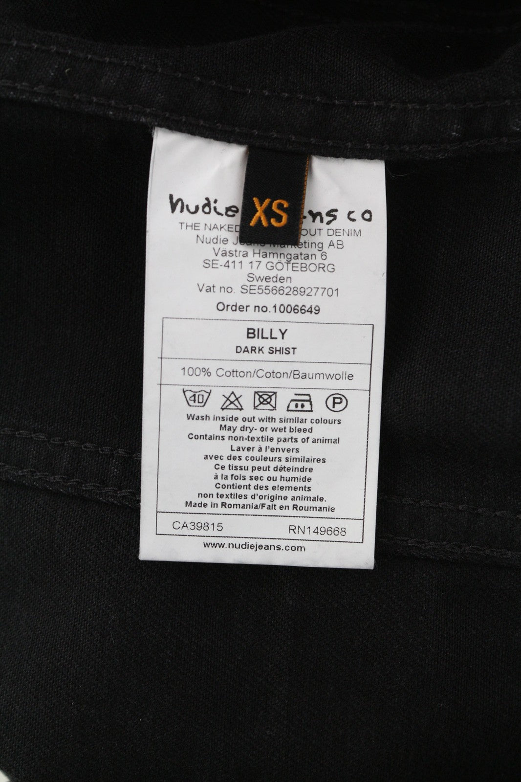 NUDIE JEANS Billy Men Jacket XS Dark Shist Denim Button Spread Black Pockets