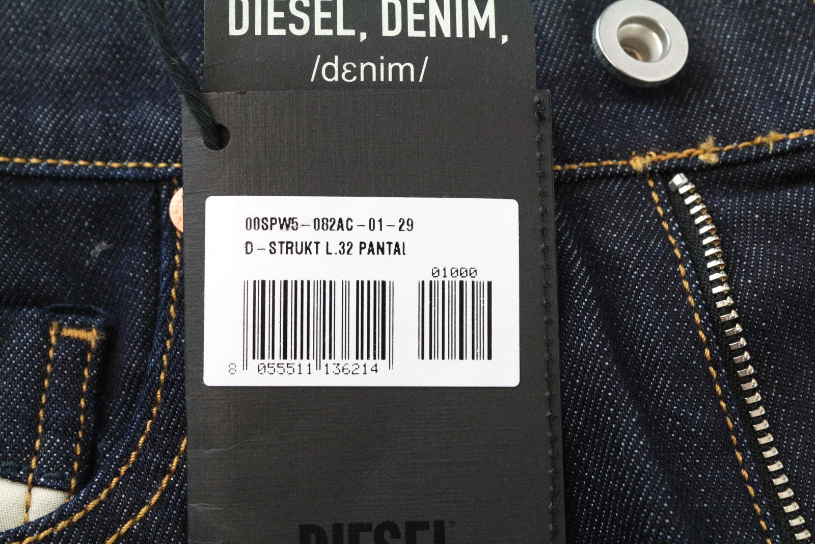 DIESEL D-Strukt 082AC W29/L32 Tapered Blue Stretch Cotton Men's Jeans