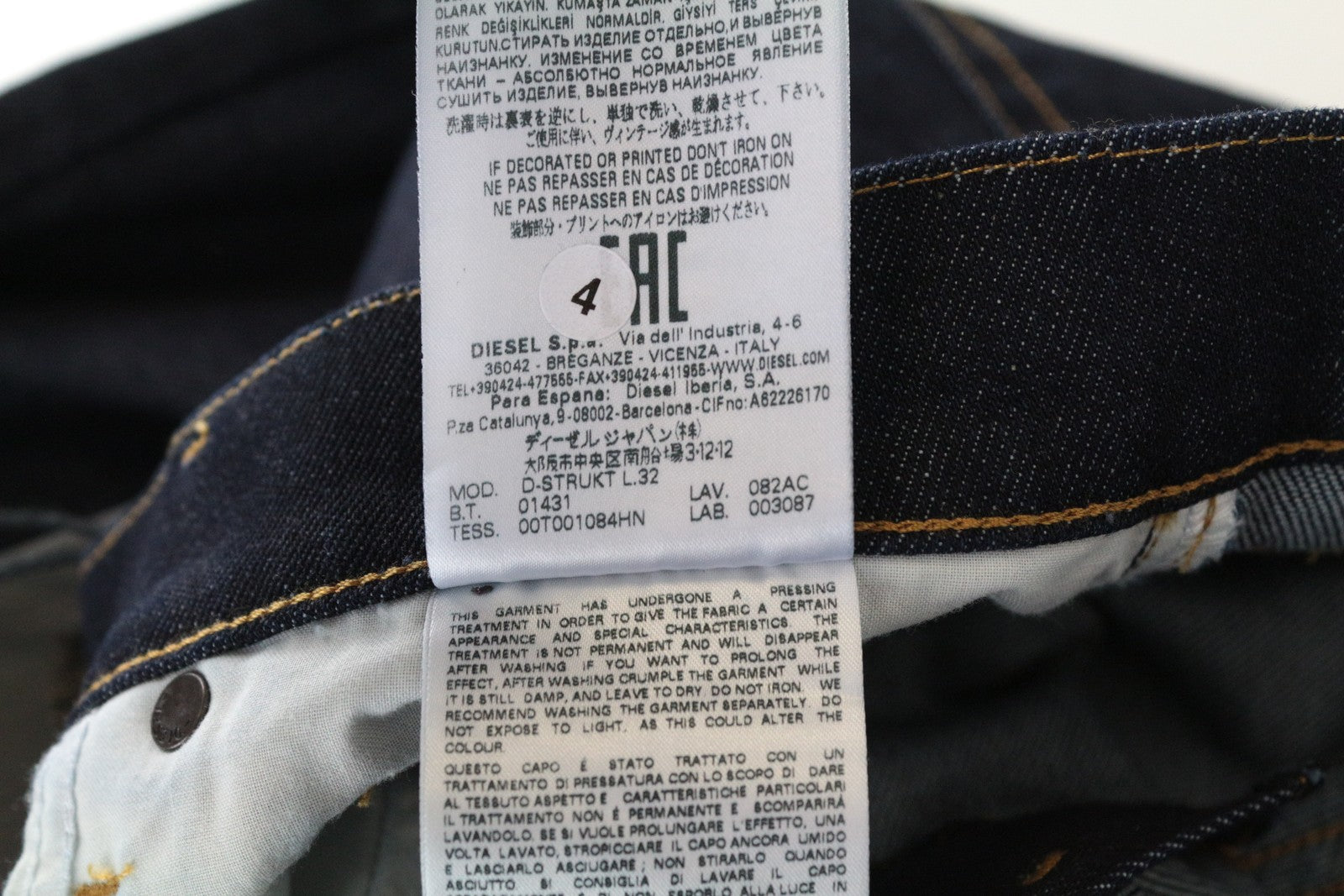 DIESEL D-Strukt 082AC W29/L32 Tapered Blue Stretch Cotton Men's Jeans