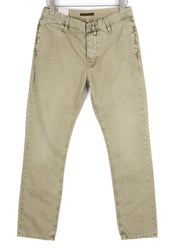NUDIE JEANS Khaki Regular Men Trousers W30/L32 Beige Chino Button Fly Pockets