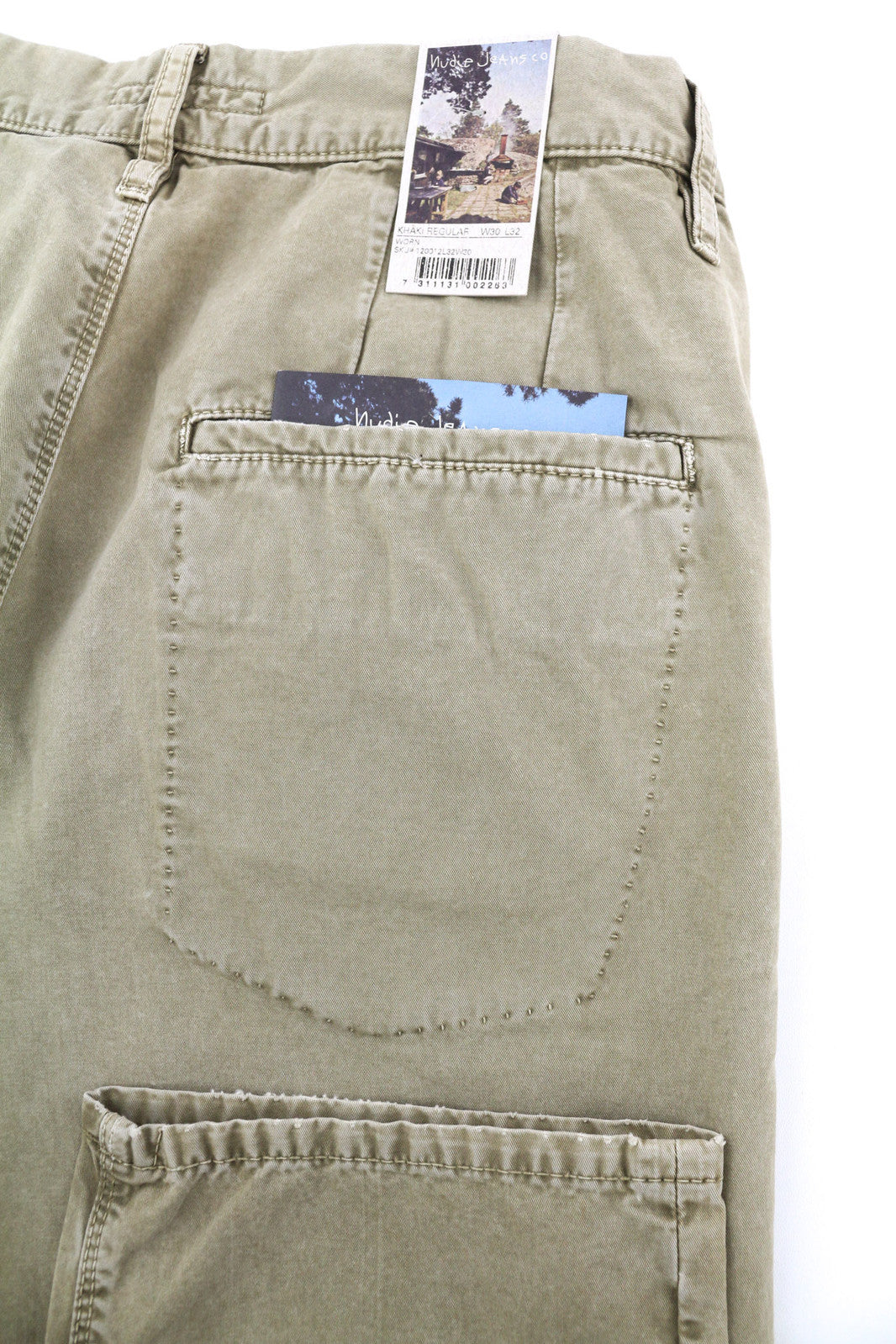 NUDIE JEANS Khaki Regular Men Trousers W30/L32 Beige Chino Button Fly Pockets