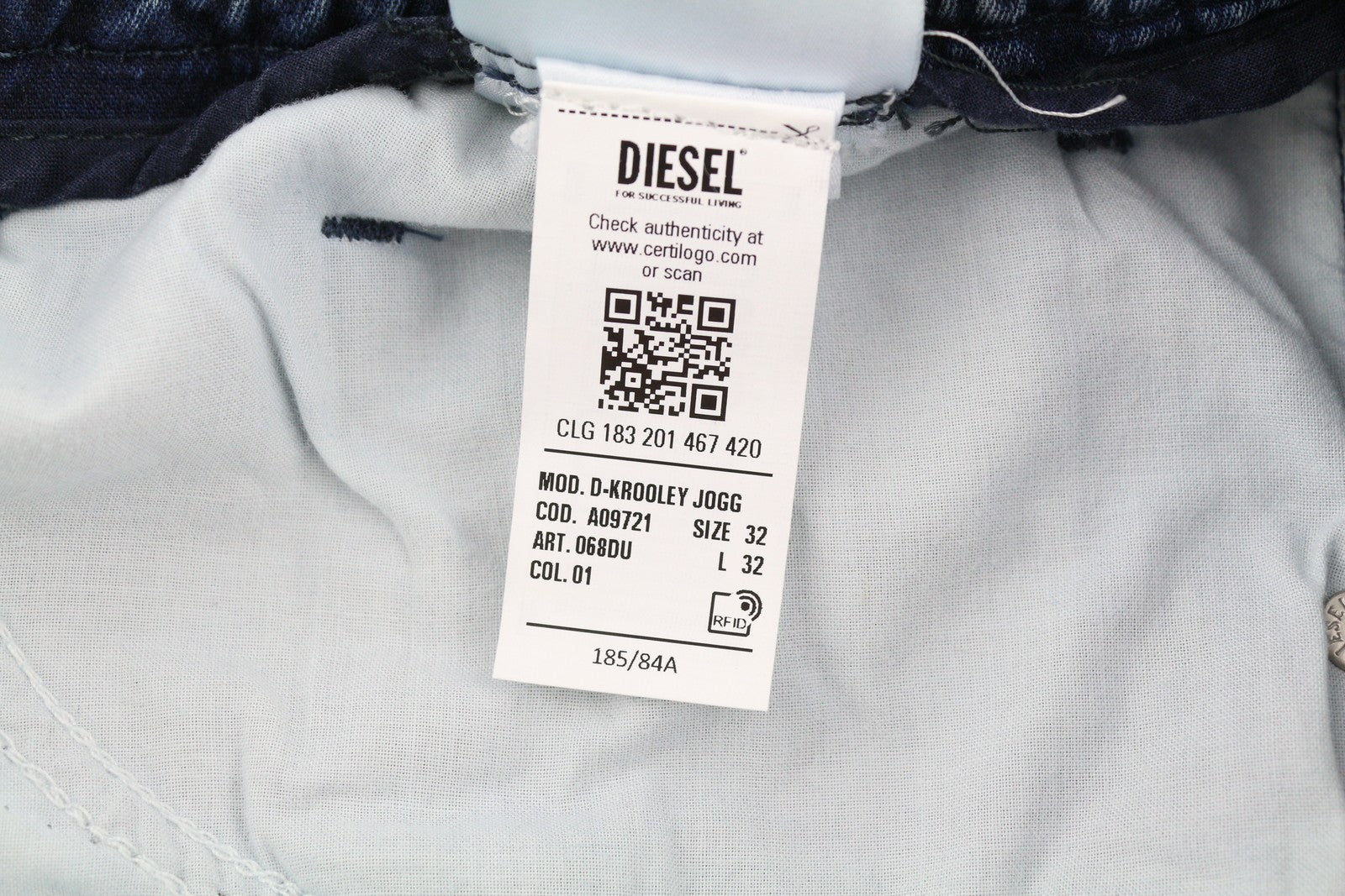 DIESEL D-Krooley Jogg 068DU Men Jeans W32/L32 Drawstring Waist Blue RRP295