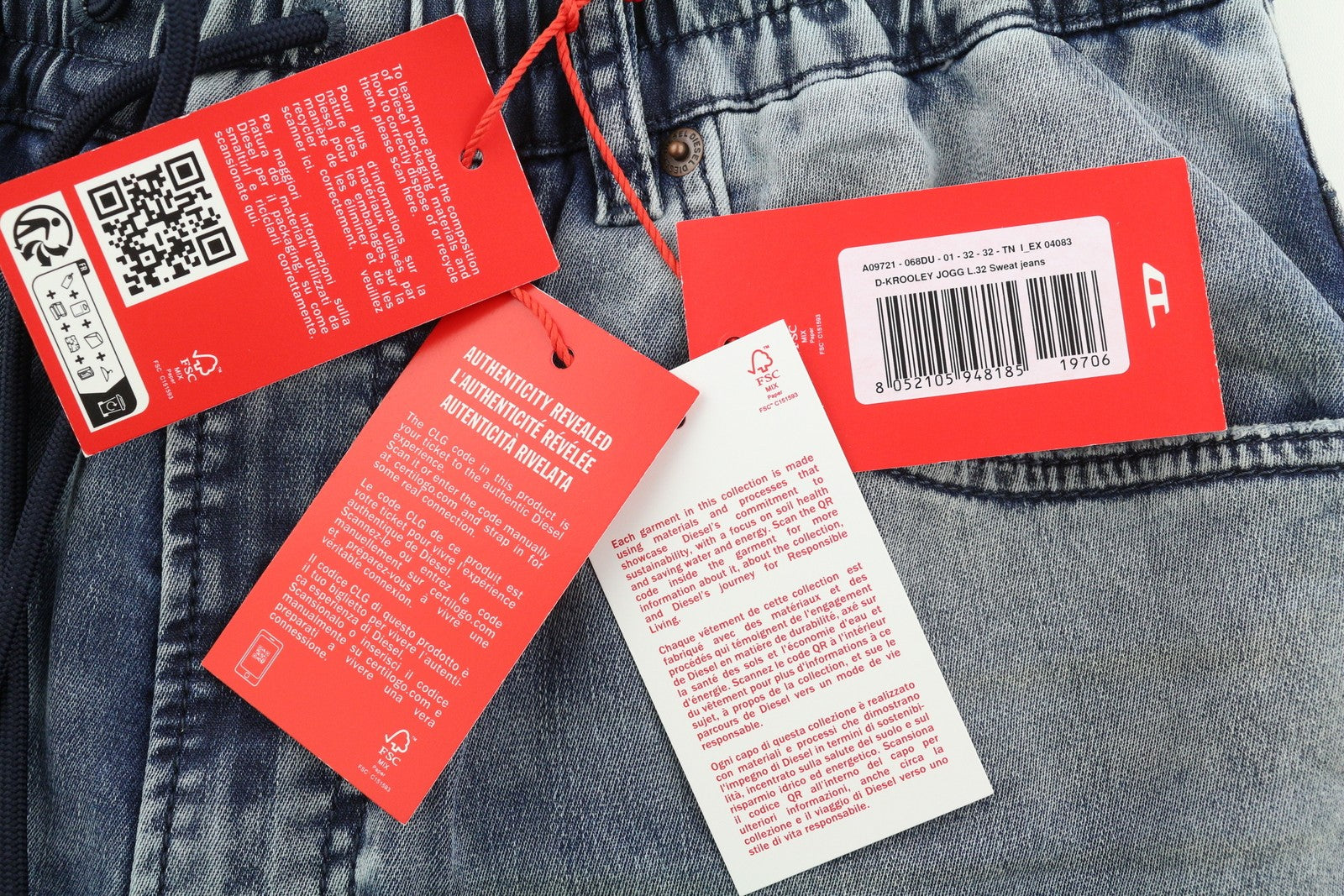 DIESEL D-Krooley Jogg 068DU Men Jeans W32/L32 Drawstring Waist Blue RRP295