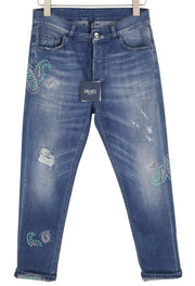 LIU JO Boy Every Day Women Jeans W28 Slim Fit Beaded Rhinestone Washed Blue