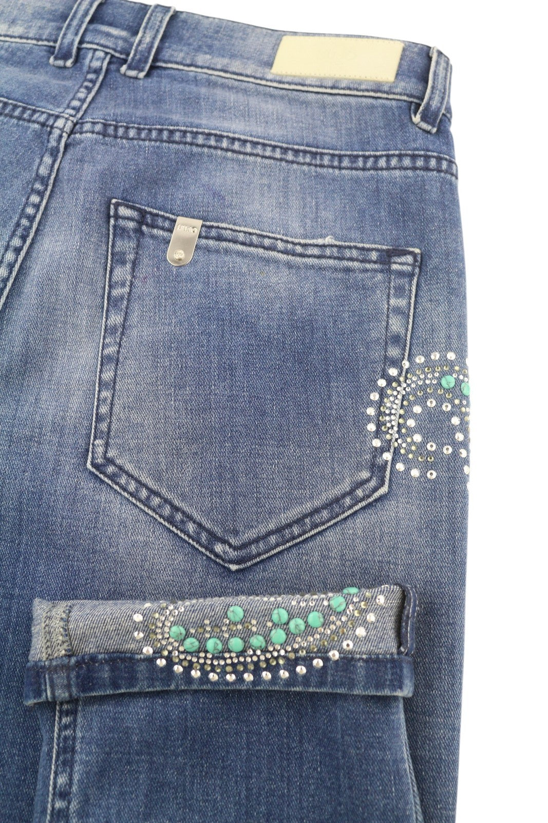 LIU JO Boy Every Day Women Jeans W28 Slim Fit Beaded Rhinestone Washed Blue