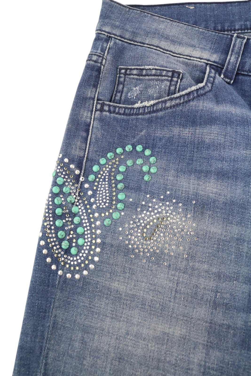 LIU JO Boy Every Day Women Jeans W28 Slim Fit Beaded Rhinestone Washed Blue