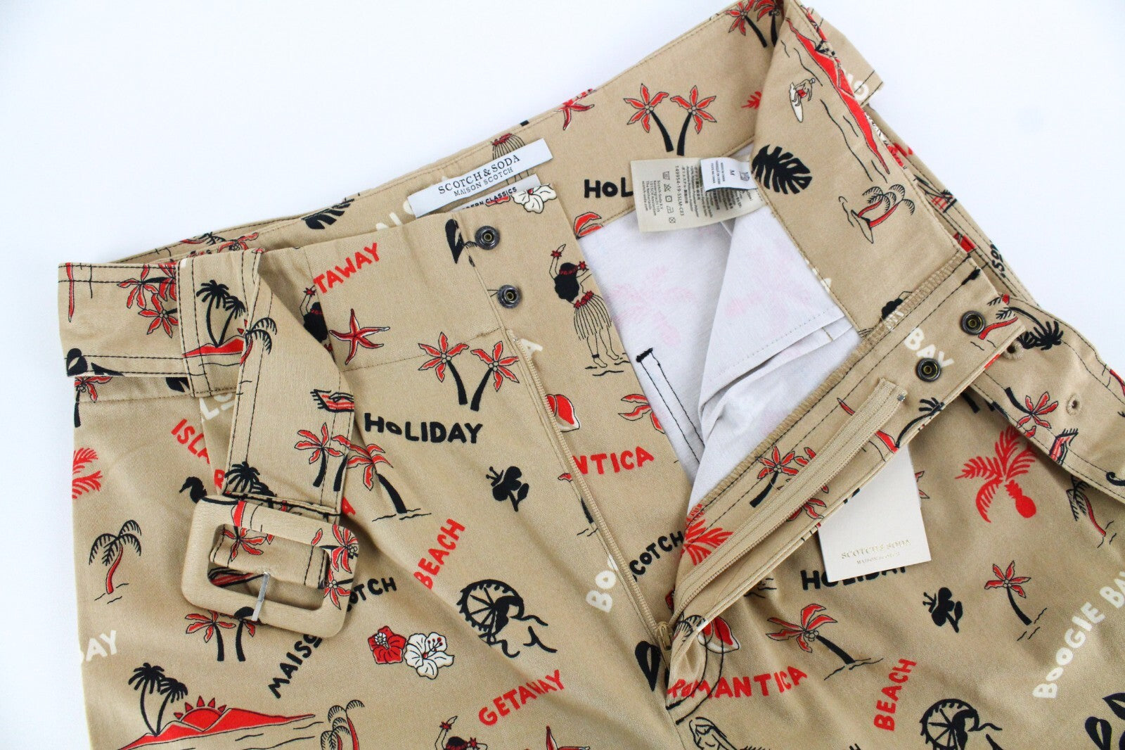 MAISON SCOTCH Women Flare Trousers M Classic Beige Vacation Style Melange