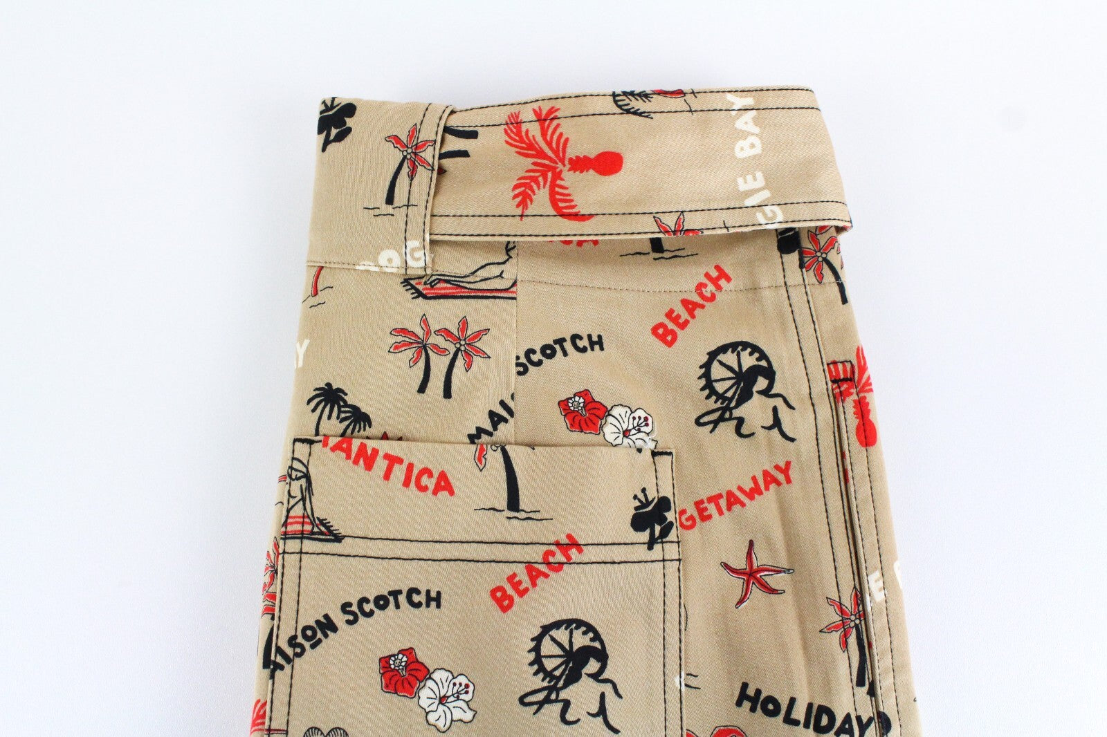 MAISON SCOTCH Women Flare Trousers M Classic Beige Vacation Style Melange