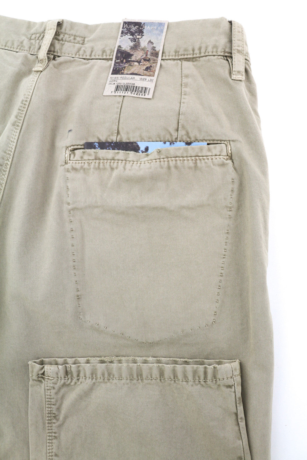 NUDIE JEANS Khaki Regular Men Trousers W29/L32 Beige Chino Button Fly Pockets