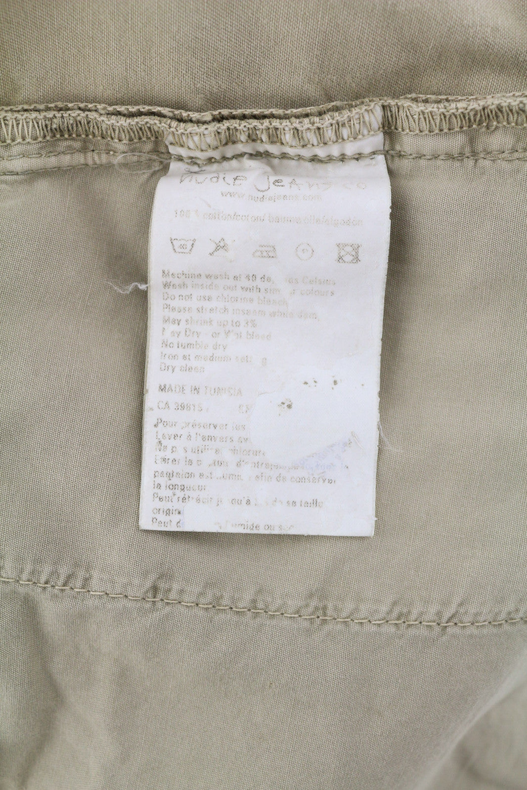 NUDIE JEANS Khaki Regular Men Trousers W29/L32 Beige Chino Button Fly Pockets