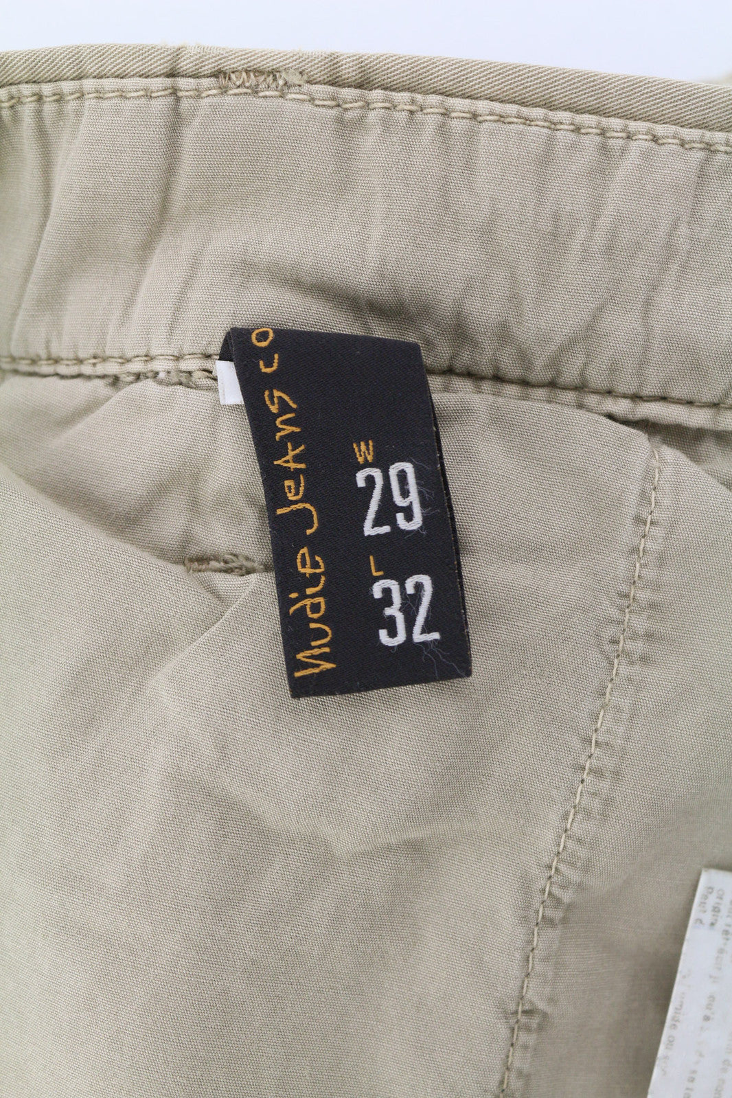 NUDIE JEANS Khaki Regular Men Trousers W29/L32 Beige Chino Button Fly Pockets