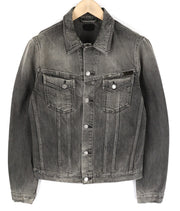 NUDIE JEANS Men Jacket M Grey Denim Washed Buttoned Spread Neck Pockets Logo