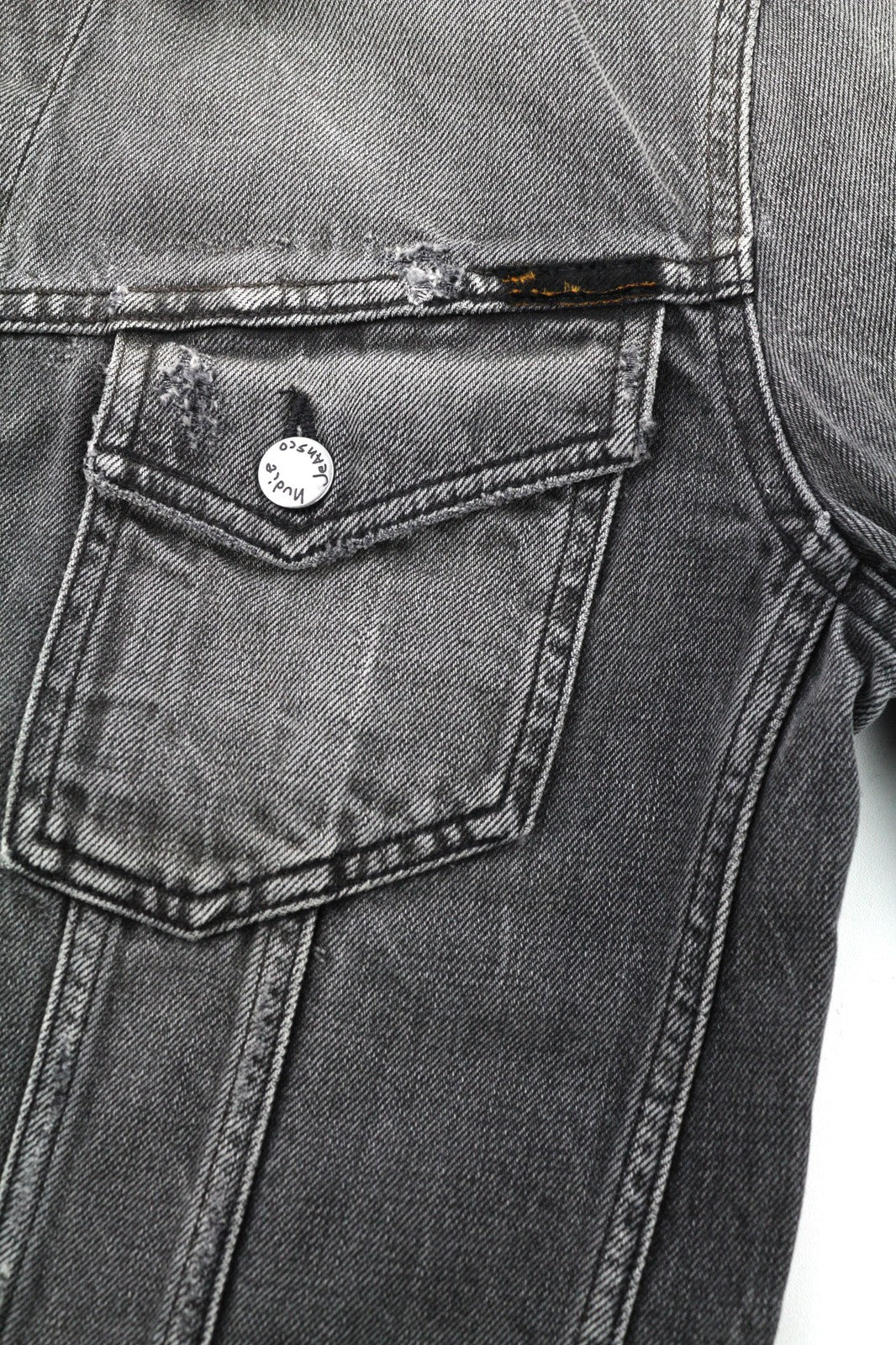 NUDIE JEANS Men Jacket M Grey Denim Washed Buttoned Spread Neck Pockets Logo