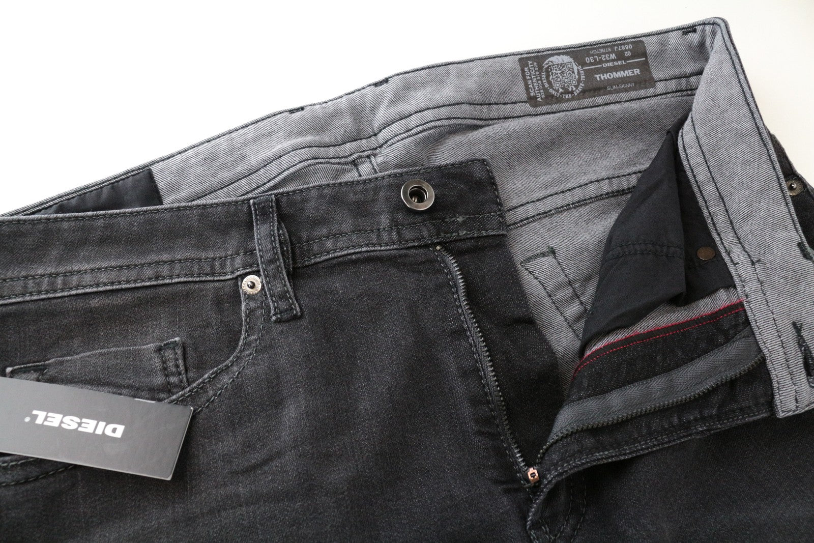 DIESEL Thommer 0687J W32/L30 Men's Jeans Skinny Slim Fit Cotton Stretch Grey