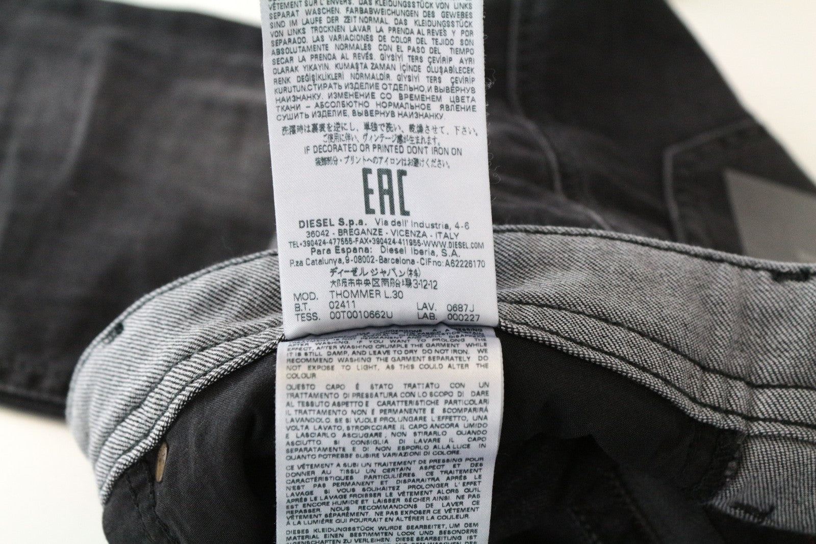 DIESEL Thommer 0687J Slim Grey W32/L30 Skinny Jeans Men's Cotton Stretch Denim