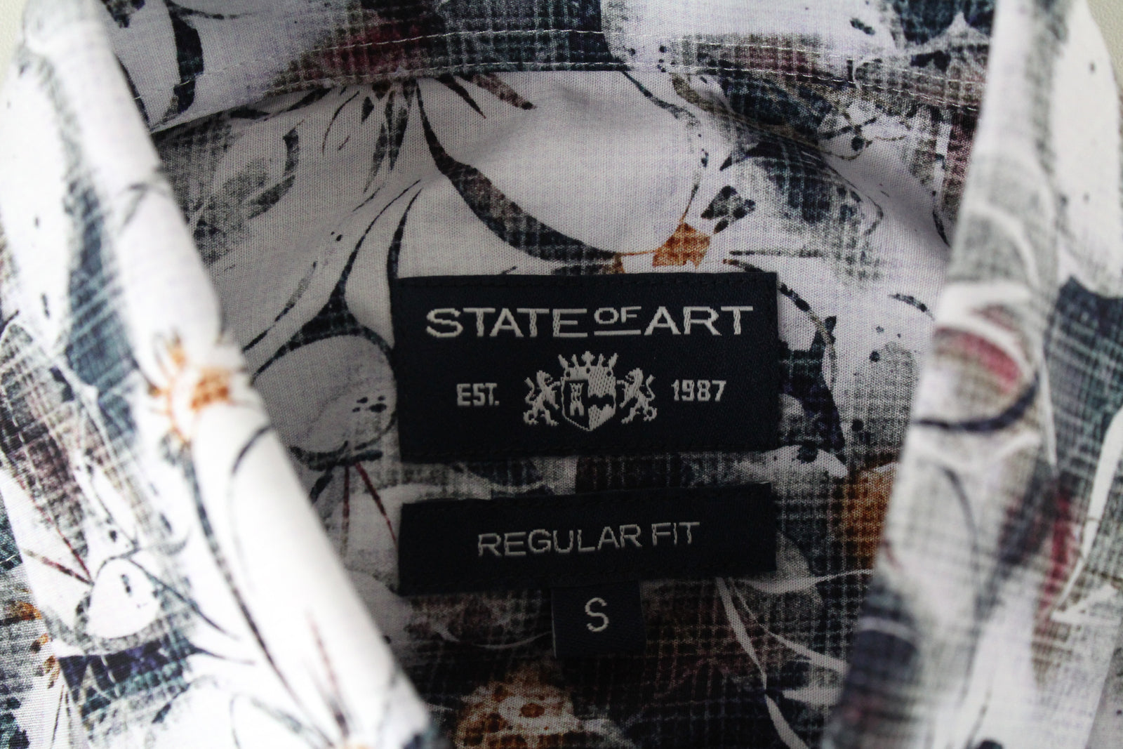 STATE OF ART Men Shirt S Floral Low Stretch Cotton Patterned Blended Casual
