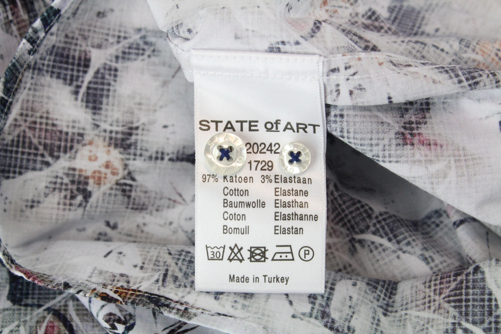 STATE OF ART Men Shirt S Floral Low Stretch Cotton Patterned Blended Casual