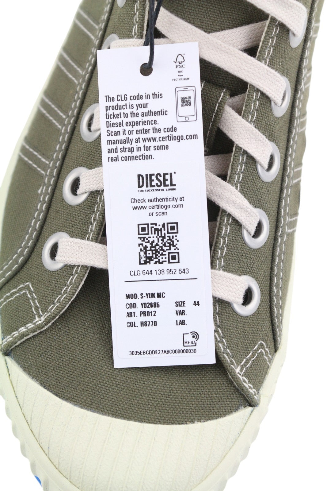 DIESEL S-Yuk MC Men Sneakers EU44 Grey Mid Top Lace Up Almond Toe RRP€120