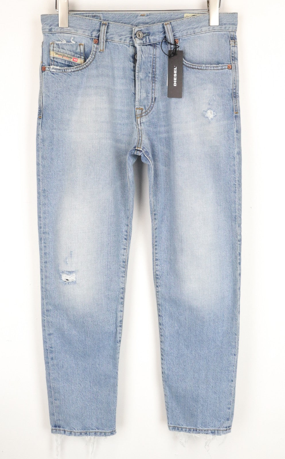 DIESEL Mharky 080AF Men's W29/L32 Jeans Skinny Blue Ripped Fit Cotton Denim