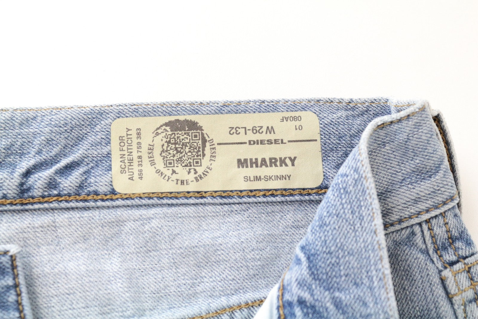 DIESEL Mharky 080AF Men's W29/L32 Jeans Skinny Blue Ripped Fit Cotton Denim