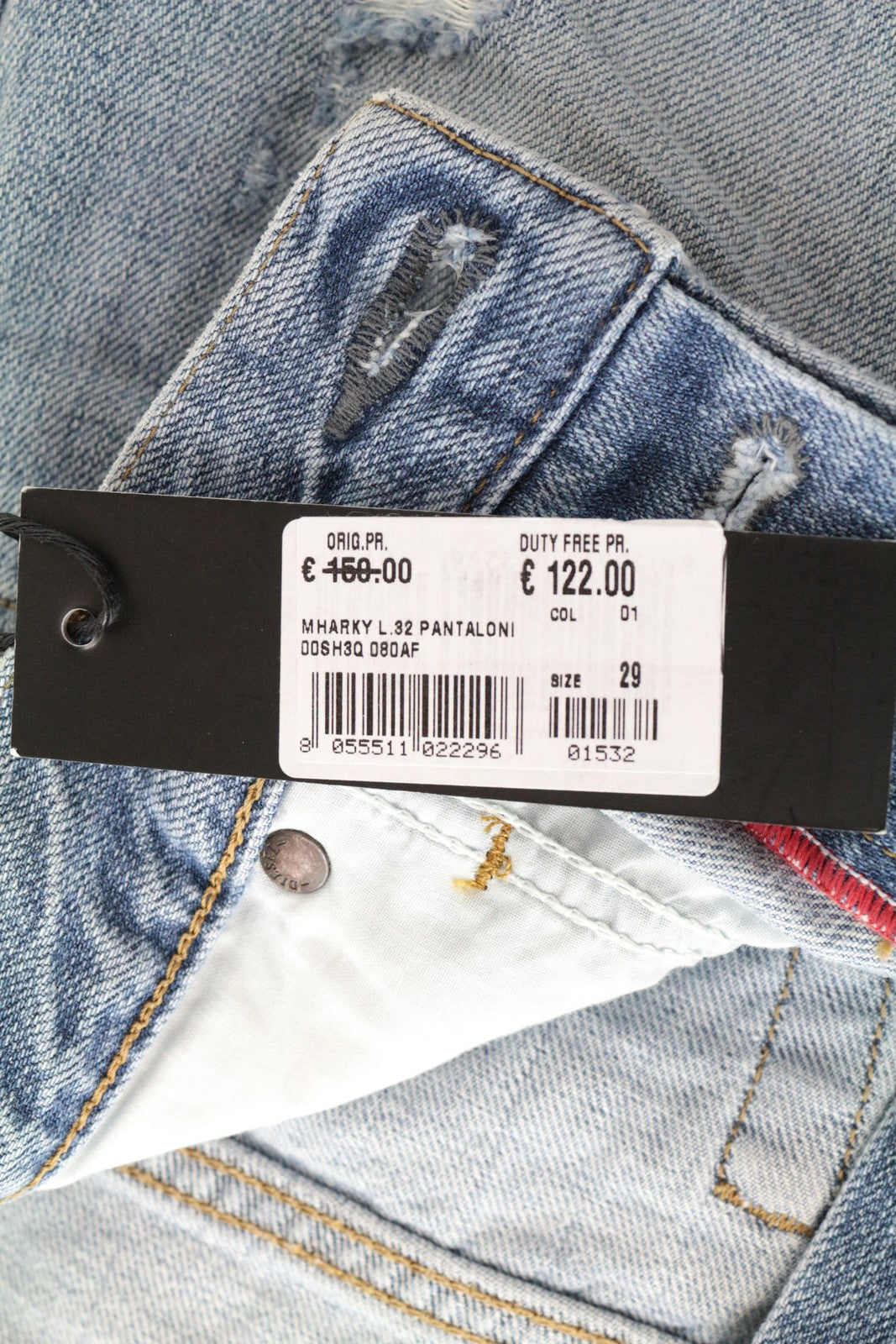 DIESEL Mharky 080AF Men's W29/L32 Jeans Skinny Blue Ripped Fit Cotton Denim