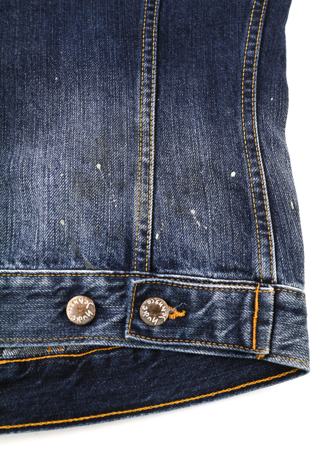 NUDIE JEANS Terry Men Jacket XS Vintage Worn Denim Logo Spread Neck Buttoned