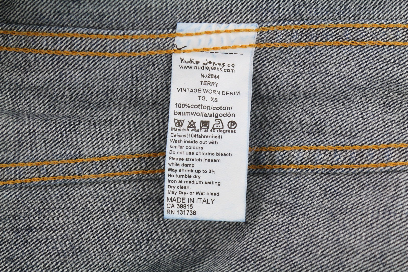 NUDIE JEANS Terry Men Jacket XS Vintage Worn Denim Logo Spread Neck Buttoned