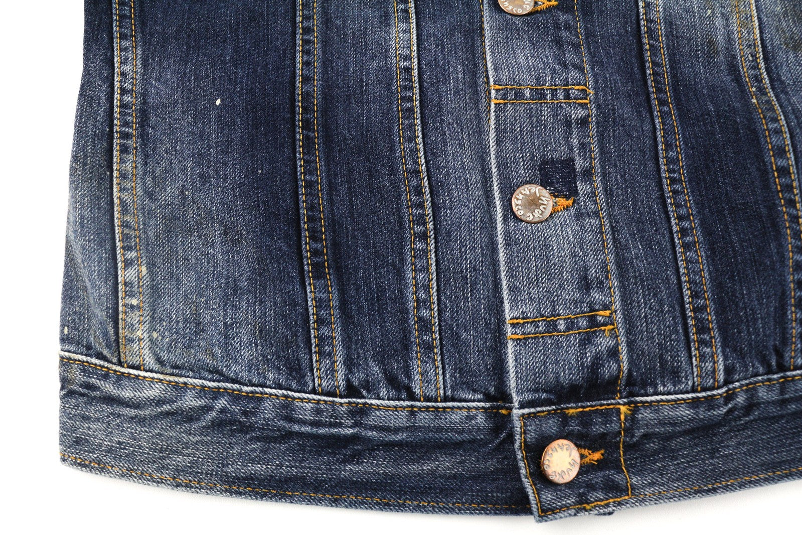 NUDIE JEANS Terry Men Jacket XS Vintage Worn Denim Logo Spread Neck Buttoned