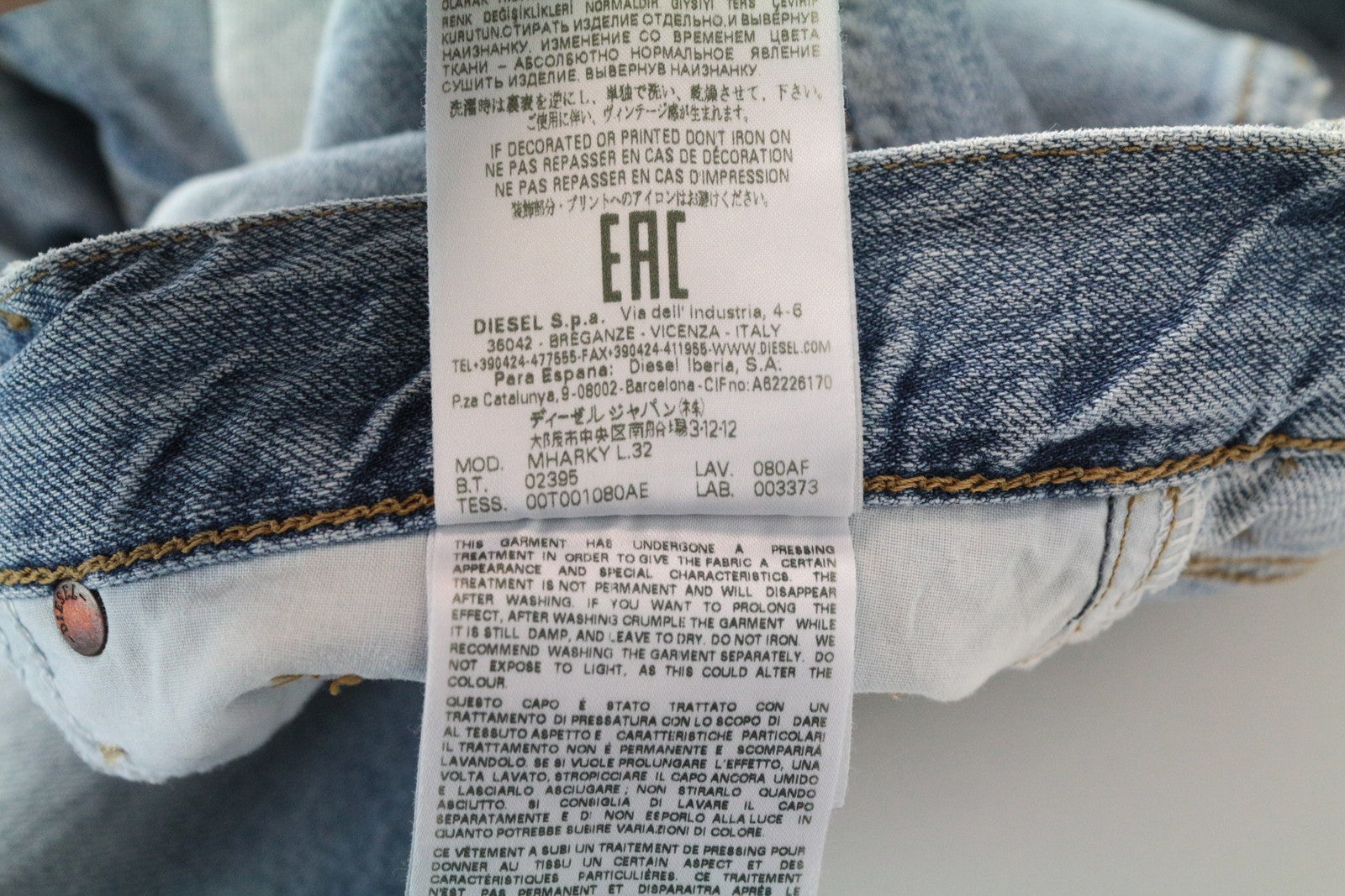 DIESEL Mharky 080AF W29/L32 Blue Cotton Ripped Skinny Fit Jeans for Men's Washed