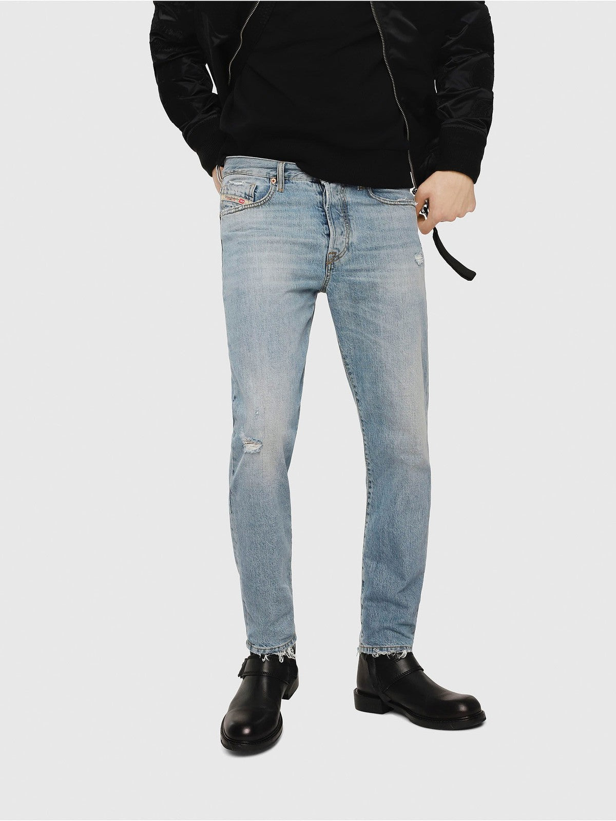 DIESEL Mharky 080AF W29/L32 Blue Cotton Ripped Skinny Fit Jeans for Men's Washed