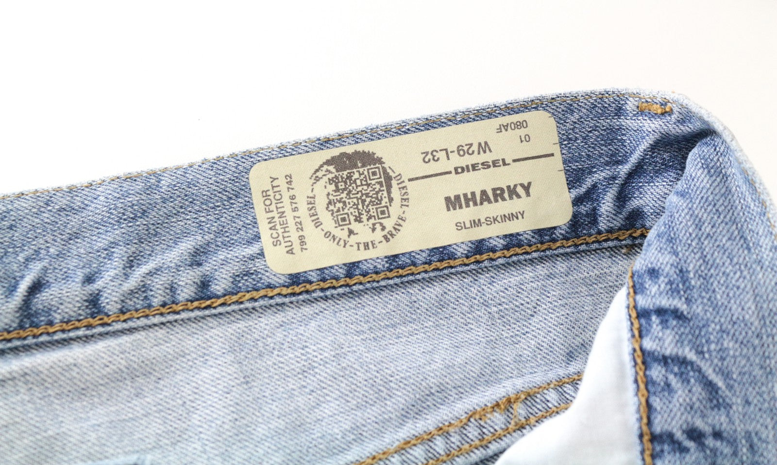 DIESEL Mharky 080AF W29/L32 Blue Cotton Ripped Skinny Fit Jeans for Men's Washed