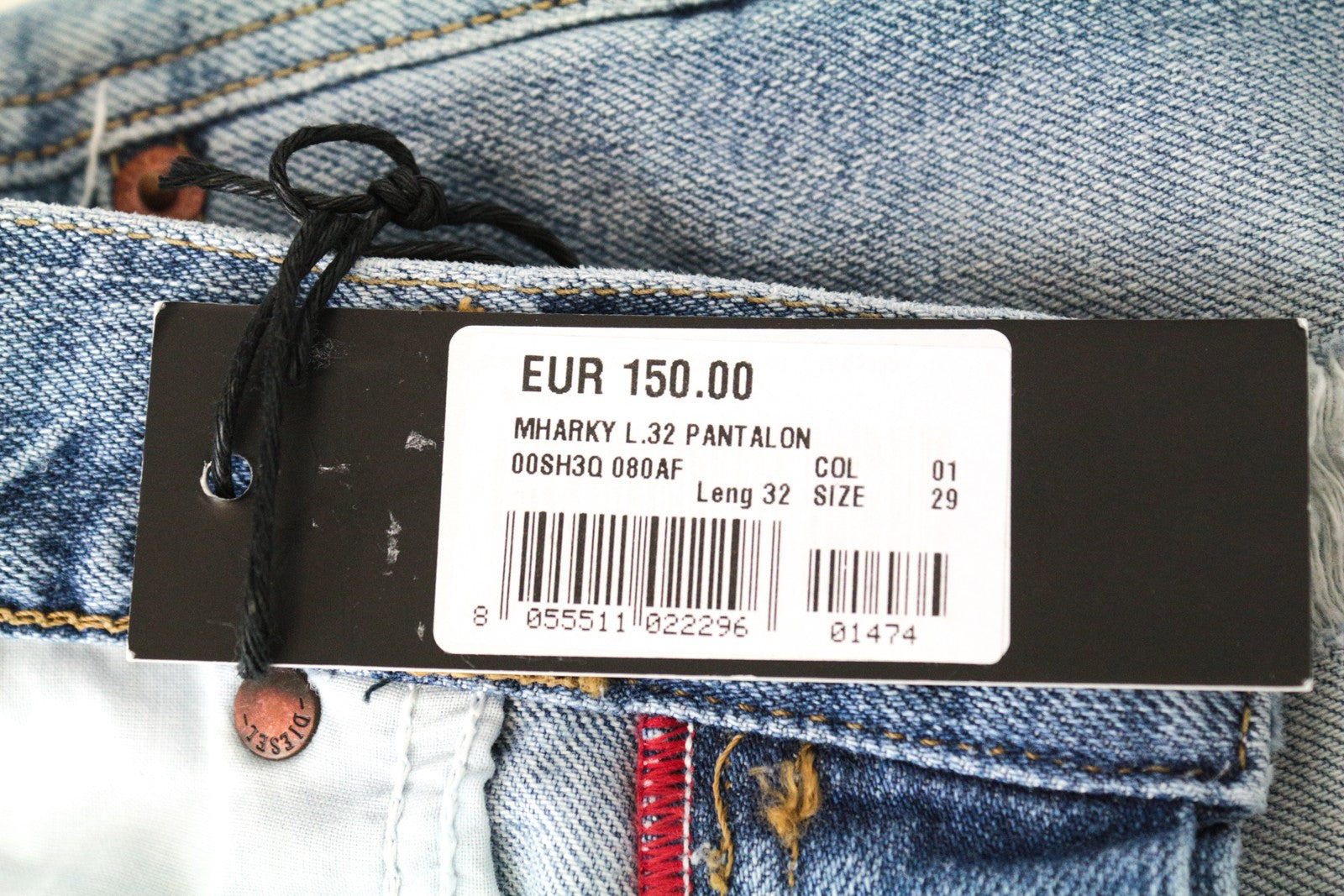 DIESEL Mharky 080AF W29/L32 Blue Cotton Ripped Skinny Fit Jeans for Men's Washed