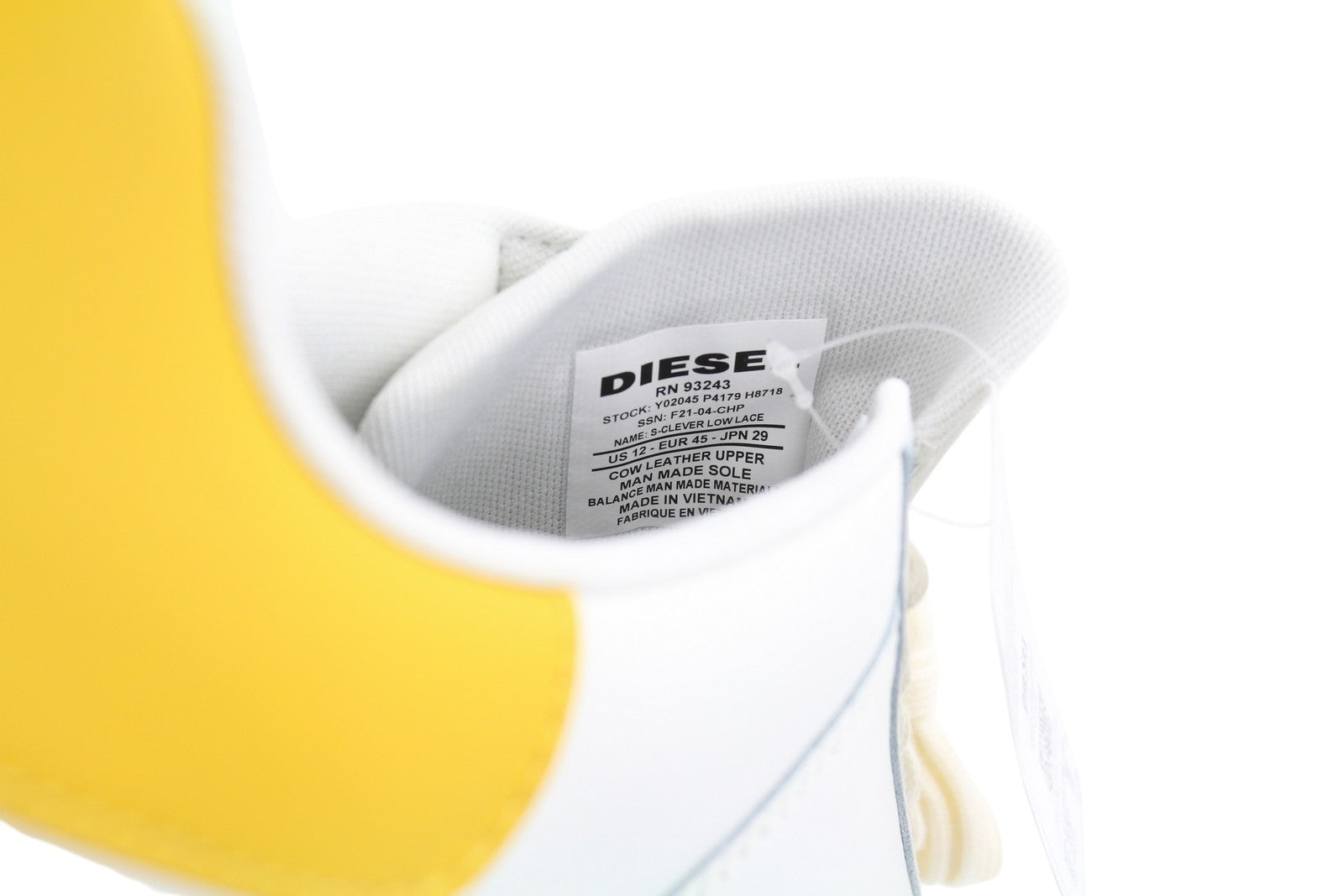 DIESEL S-Clever Low Lace Men Sneakers EU45 Leather White Almond Toe RRP€140