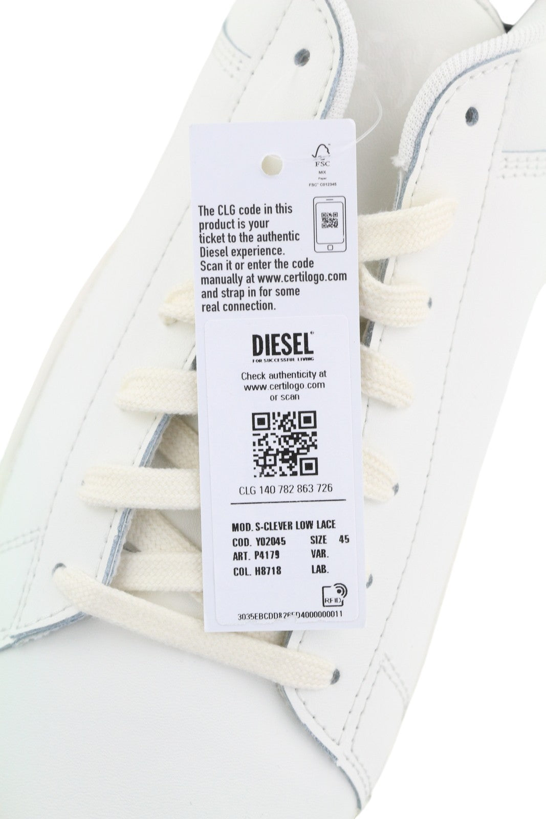 DIESEL S-Clever Low Lace Men Sneakers EU45 Leather White Almond Toe RRP€140