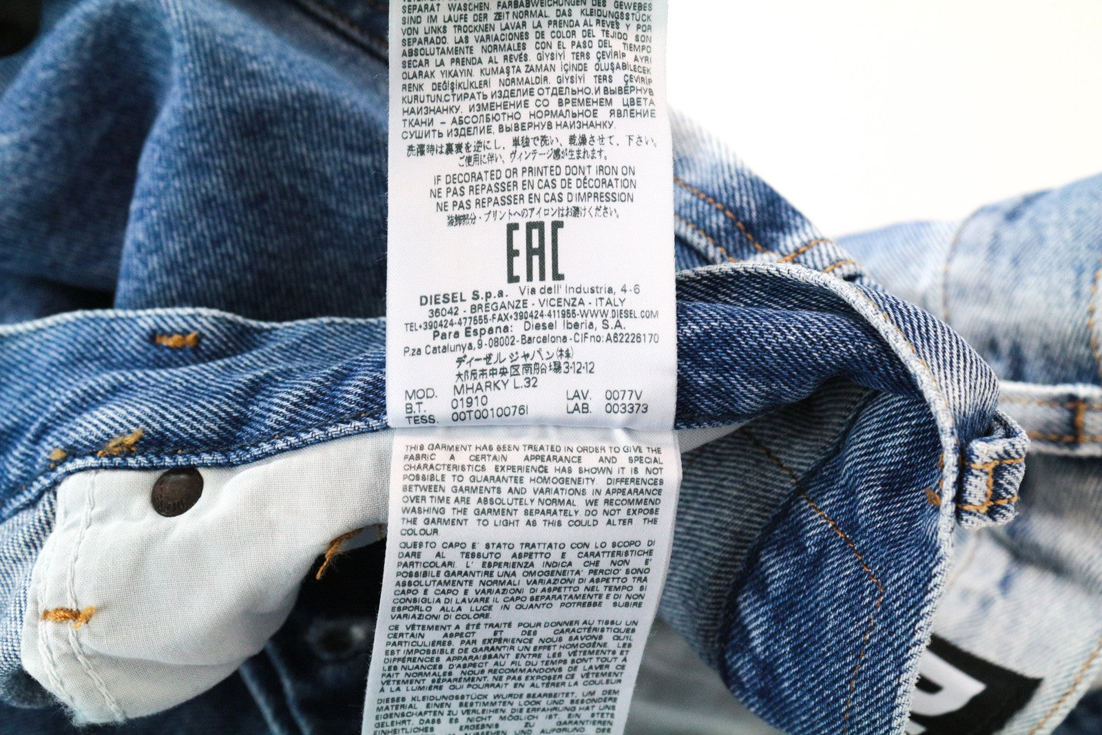 DIESEL Mharky 0077V W28/L32 Skinny Men's Jeans Bleach Blue Cotton Pure Fit
