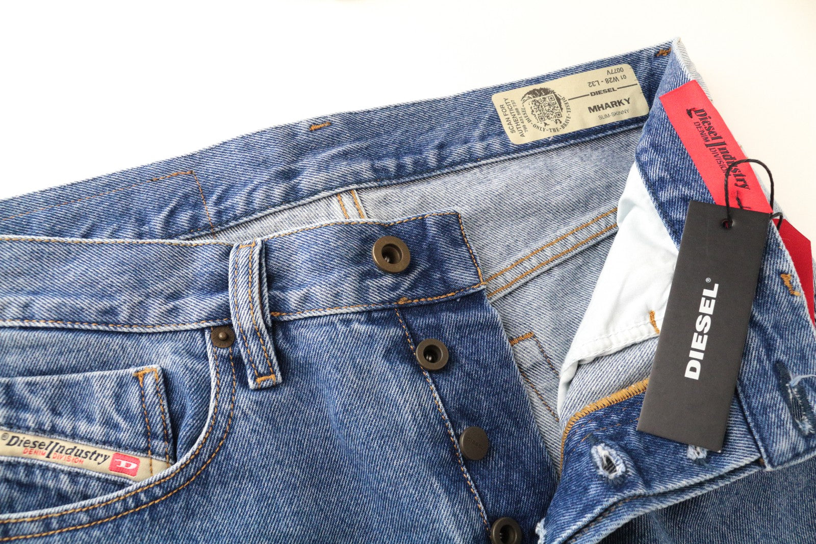 DIESEL Mharky 0077V W28/L32 Skinny Men's Jeans Bleach Blue Cotton Pure Fit