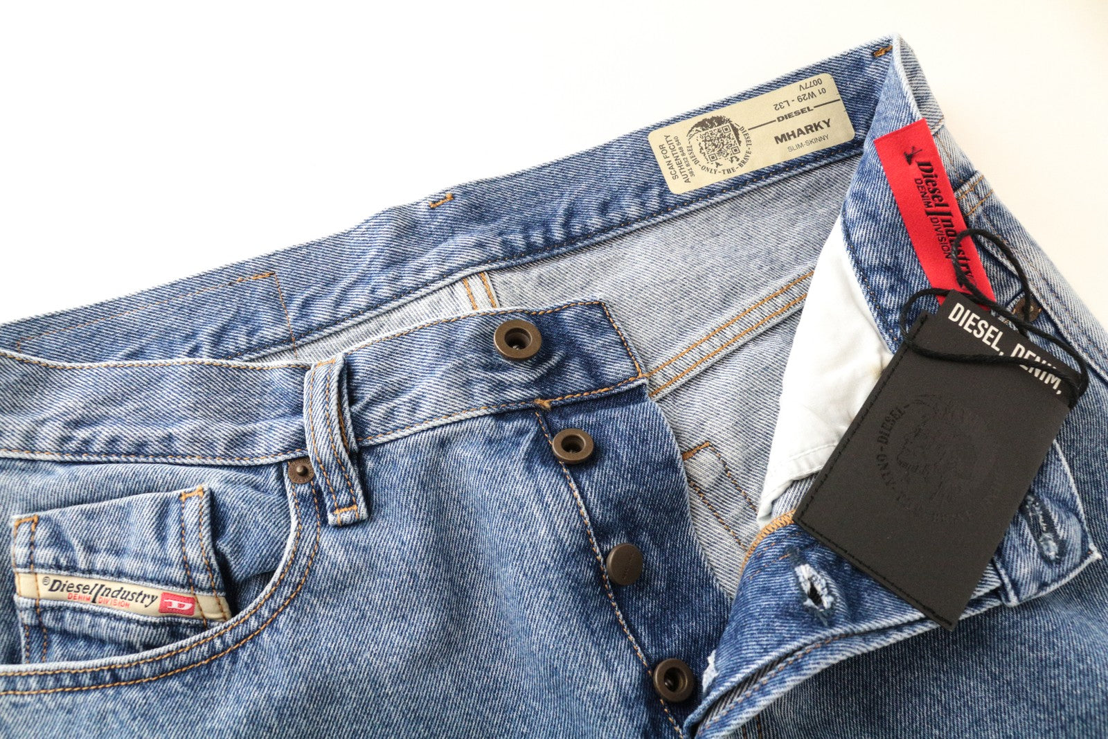 DIESEL Mharky 0077V W29/L32 Bleached Blue Jeans Slim Cotton 5-Pocket for Men's