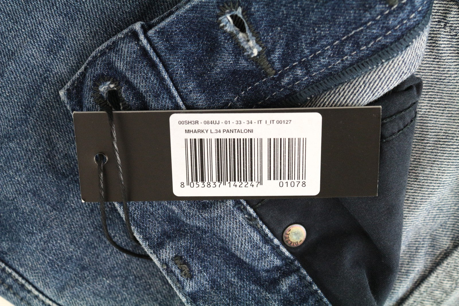 DIESEL Mharky 084UJ W33/L34 Blue Washed Cotton Denim Jeans Men's Skinny Fit